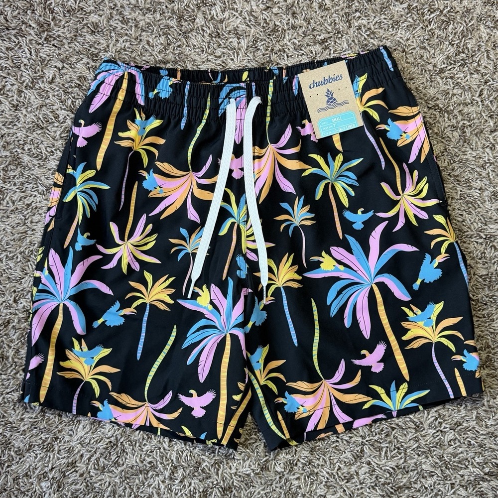 chubbies Men's Size Small 'Black Light Nights' 7" Classic Lined Swim Trunks NEW